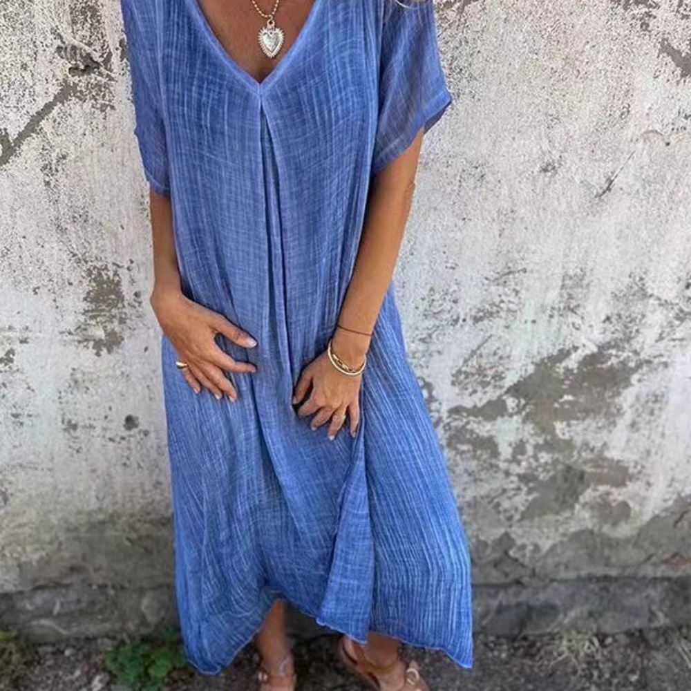 Boho V-Neck Blue Maxi Dress